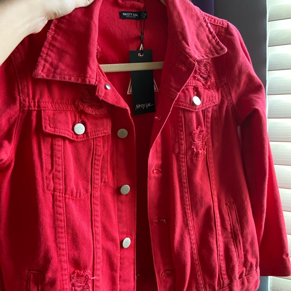 Red Distressed Denim Jacket